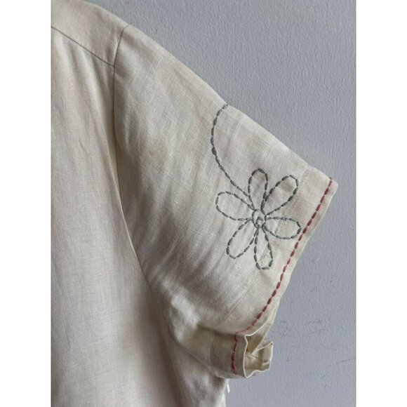 J.Jill Womens Crochet Short Slevee 100% Linen Long Embroidered Dress Beige Sz L - Picture 5 of 14